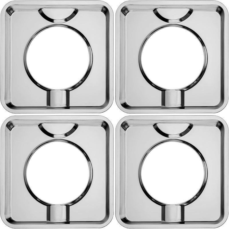 Fetechmate Upgrade SGP-400 Heavy Duty Square Gas Range Drip Pans 7.75" Silver Chrome Square Gas Range Drip Pans Replacement for WP786333, AP6011553, PS11744751-4 Pack, Silver - Image 1